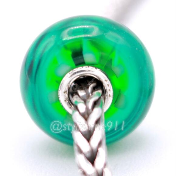 Authentic Retired Trollbeads GREEN STRIPE BEAD - Picture 5 of 12